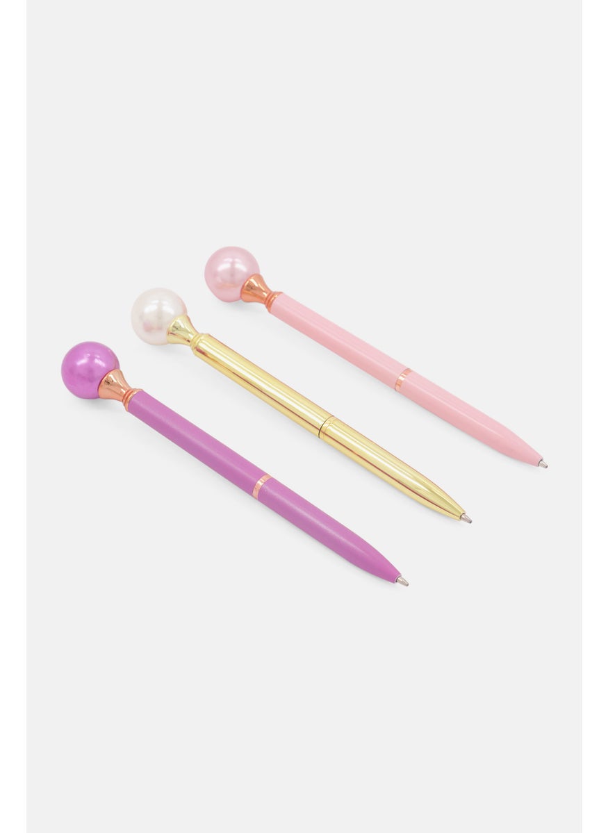 VOTUM 3 Pieces Pastel Pearl Ball Top Ballpoint Pen, Purple  - Image 3
