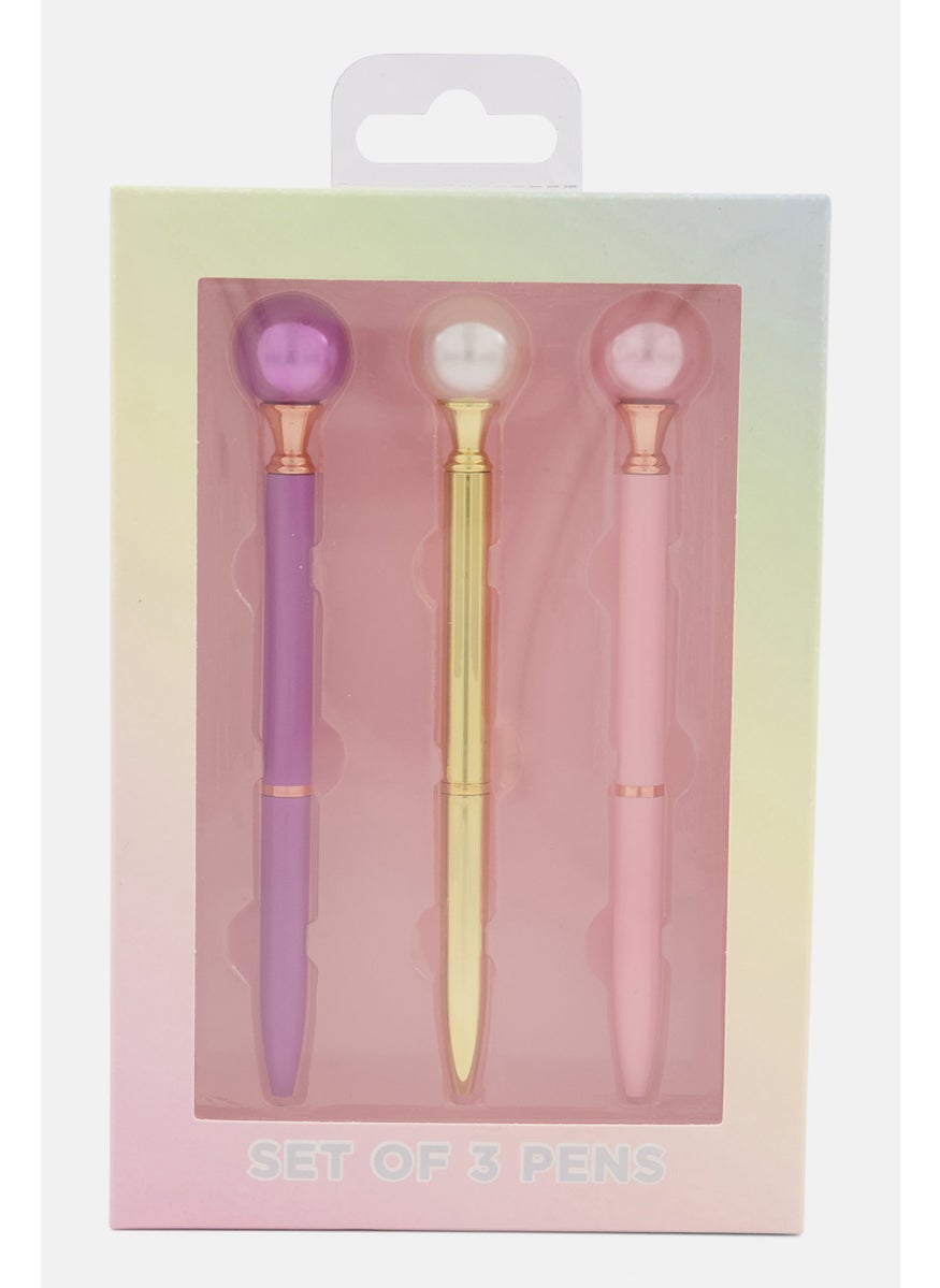 VOTUM 3 Pieces Pastel Pearl Ball Top Ballpoint Pen, Purple  - Image 2
