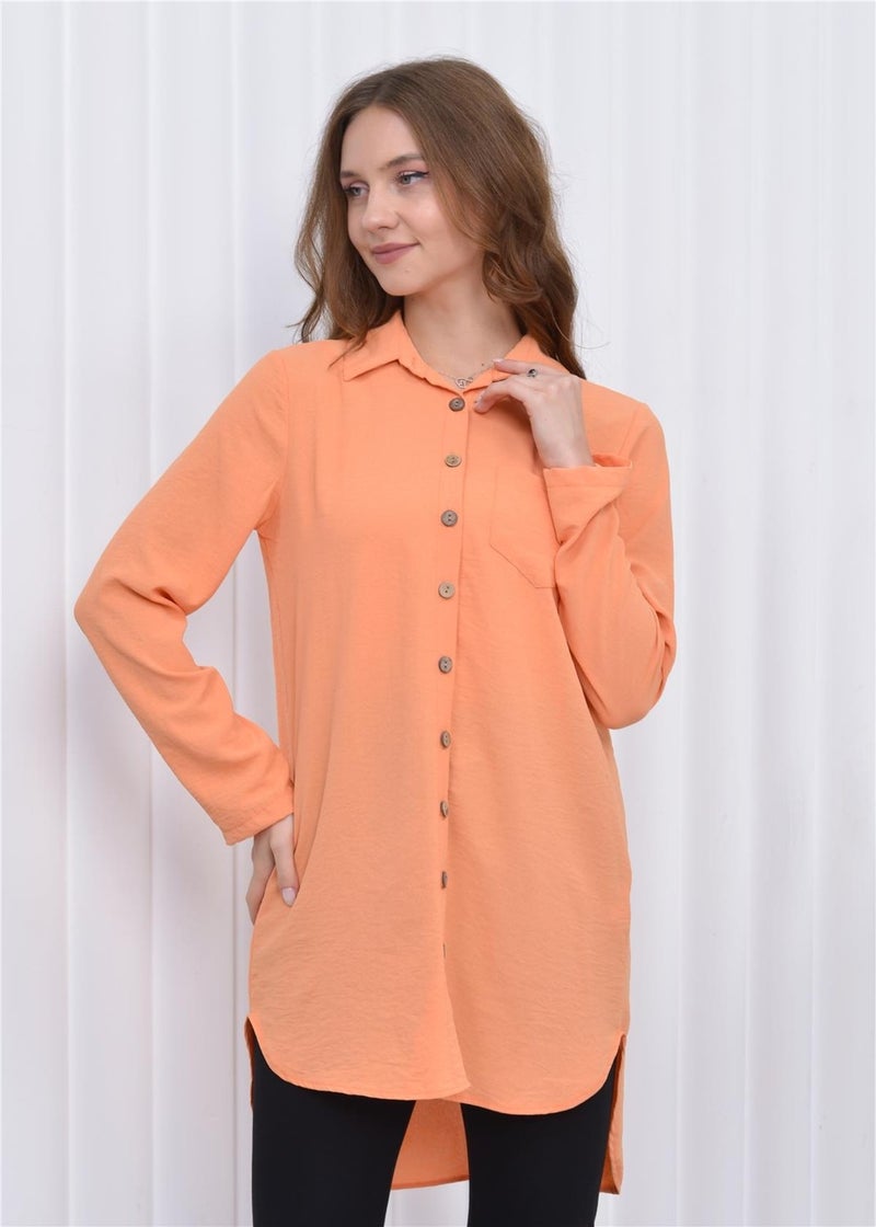 Nuseel Women's Long Front Buttoned Aerobin Tunic Shirt Orange  - Image 4