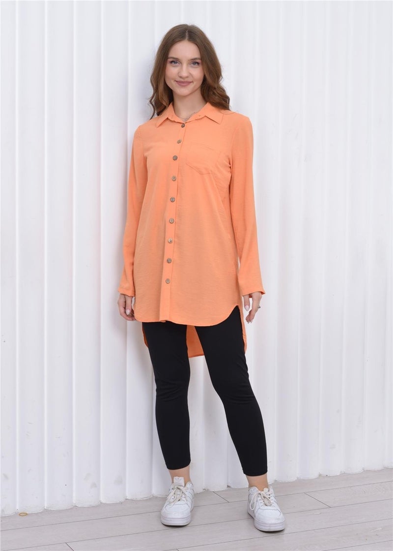 Nuseel Women's Long Front Buttoned Aerobin Tunic Shirt Orange  - Image 2
