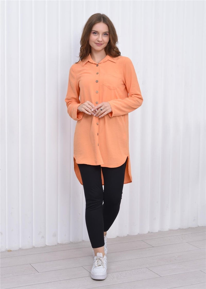 Nuseel Women's Long Front Buttoned Aerobin Tunic Shirt Orange  - Image 3