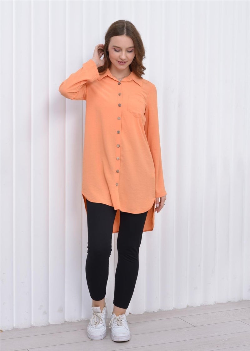 Nuseel Women's Long Front Buttoned Aerobin Tunic Shirt Orange  - Image 1