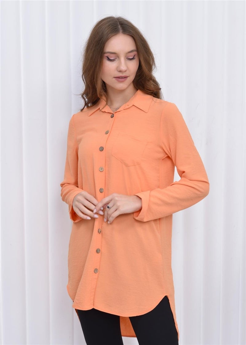 Nuseel Women's Long Front Buttoned Aerobin Tunic Shirt Orange  - Image 5