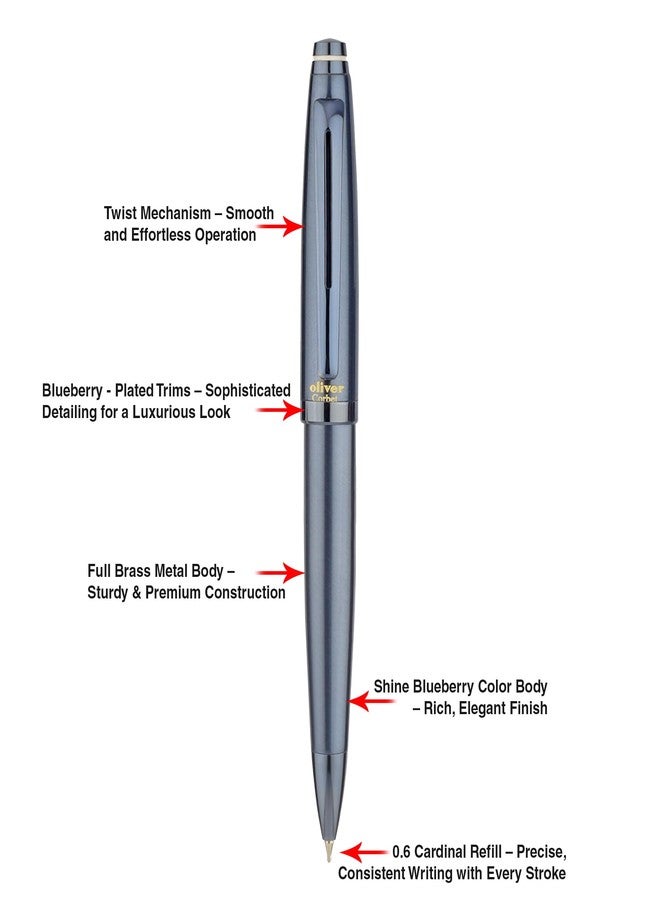 Oliver Corbet Shine Blueberry Ball Pen – Brass Body | Twist Mechanism | 0.6 Cardinal Refill | Luxurious Finish | Gift Box Included - Image 3