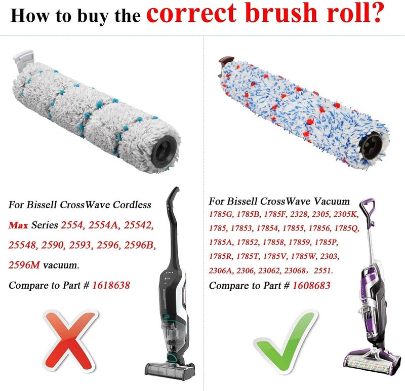 جيوسيون لمكنسة Bissell CrossWave الكهربائية، عبوة من 3، بكرة فرشاة متعددة الأسطح 1868 + 3 عبوات فلتر مكنسة 1866 + 1 فرشاة تنظيف، مقارنة بالقطعة 1608683, 160-8683, 1608684 - Image 4