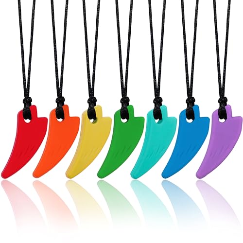 Hoaisun Chewing Necklace for Kids Sensory 7 Pack Chewy Necklace Sensory Toys for Kids with Autism ADHD SPD Silicone Oral Chew Toys for Adults Used for Reliving Anxiety and Stress - Image 1