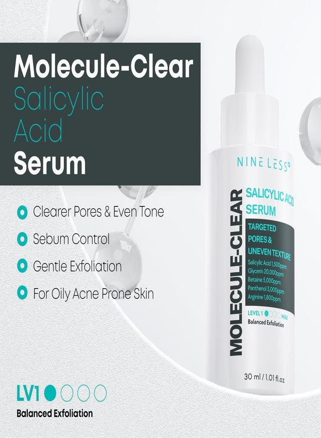 NINELESS Molecule-Clear Salicylic Acid Serum - Korean Skincare BHA Deep Pore Exfoliating for Oily Acne Prone Skin - Panthenol, Sodium Hyaluronate - Hydrating, Soothing, Sebum Control, 1.01 fl oz - Image 2