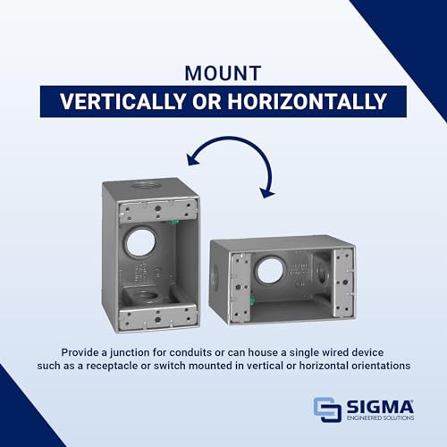 Sigma Electric SIGMA ENGINEERED SOLUTIONS 14256 Metal Electrical Outlet Box, Weatherproof, Easy Mount Plug and Receptacle Protector, Gray, (3) 3/4-Inch Holes, 1 Gang Deep Box - Image 2