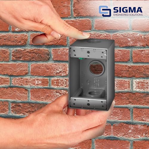 Sigma Electric SIGMA ENGINEERED SOLUTIONS 14256 Metal Electrical Outlet Box, Weatherproof, Easy Mount Plug and Receptacle Protector, Gray, (3) 3/4-Inch Holes, 1 Gang Deep Box - Image 3