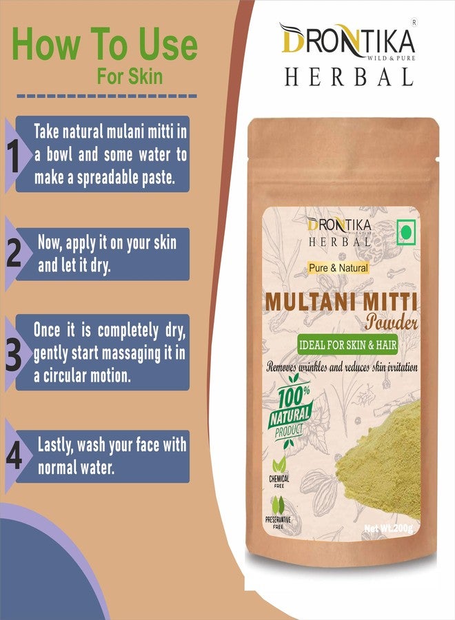 Drontika Wild & Pure 100% Pure Multani Mitti Powder (Fuller's Earth) Skin Face Clays (200g) - Image 3