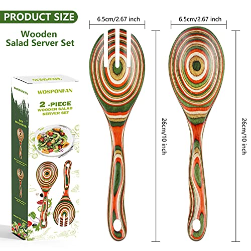 wosponfan Salad Tongs, Wooden spoons, Salad Tongs for Serving, WOSPONFAN 10-inch Pakkawood Serving Utensils Set Salad Servers Set Kitchen Cooking Utensil - Image 3