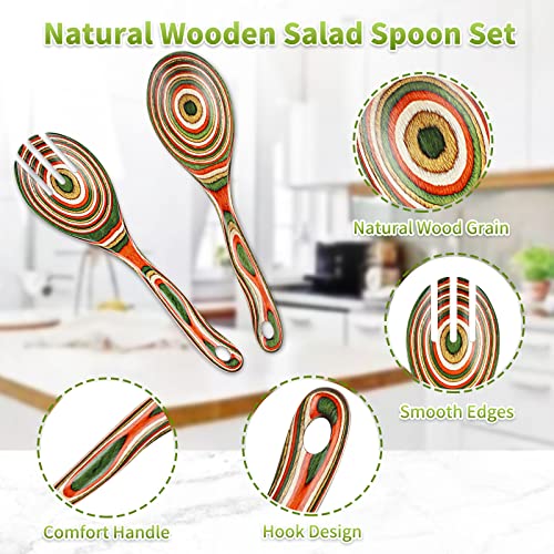 wosponfan Salad Tongs, Wooden spoons, Salad Tongs for Serving, WOSPONFAN 10-inch Pakkawood Serving Utensils Set Salad Servers Set Kitchen Cooking Utensil - Image 2