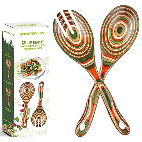 wosponfan Salad Tongs, Wooden spoons, Salad Tongs for Serving, WOSPONFAN 10-inch Pakkawood Serving Utensils Set Salad Servers Set Kitchen Cooking Utensil - Image 1