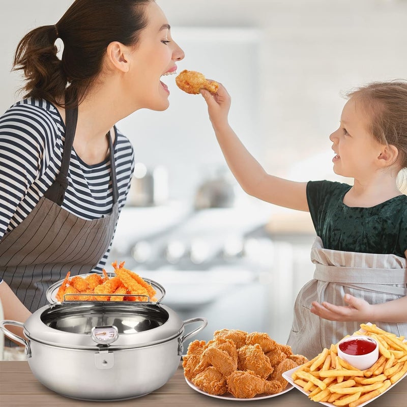 Stainless Steel Deep Fryer with Temperature Control, 2-in-1 Cooking Pot with Frying Rack, for Tempura, Chicken, French Fries - Image 5