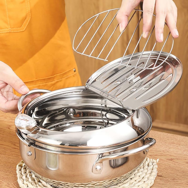 Stainless Steel Deep Fryer with Temperature Control, 2-in-1 Cooking Pot with Frying Rack, for Tempura, Chicken, French Fries - Image 4