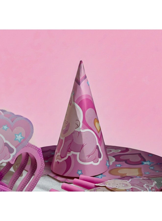 TOY GARDEN Baby Girl Birthday Party Supplies Set for 6 Kids – Pink Theme Party Decorations Kit with Plates, Cups, Caps, Straws, Whistles & Masks - Image 4