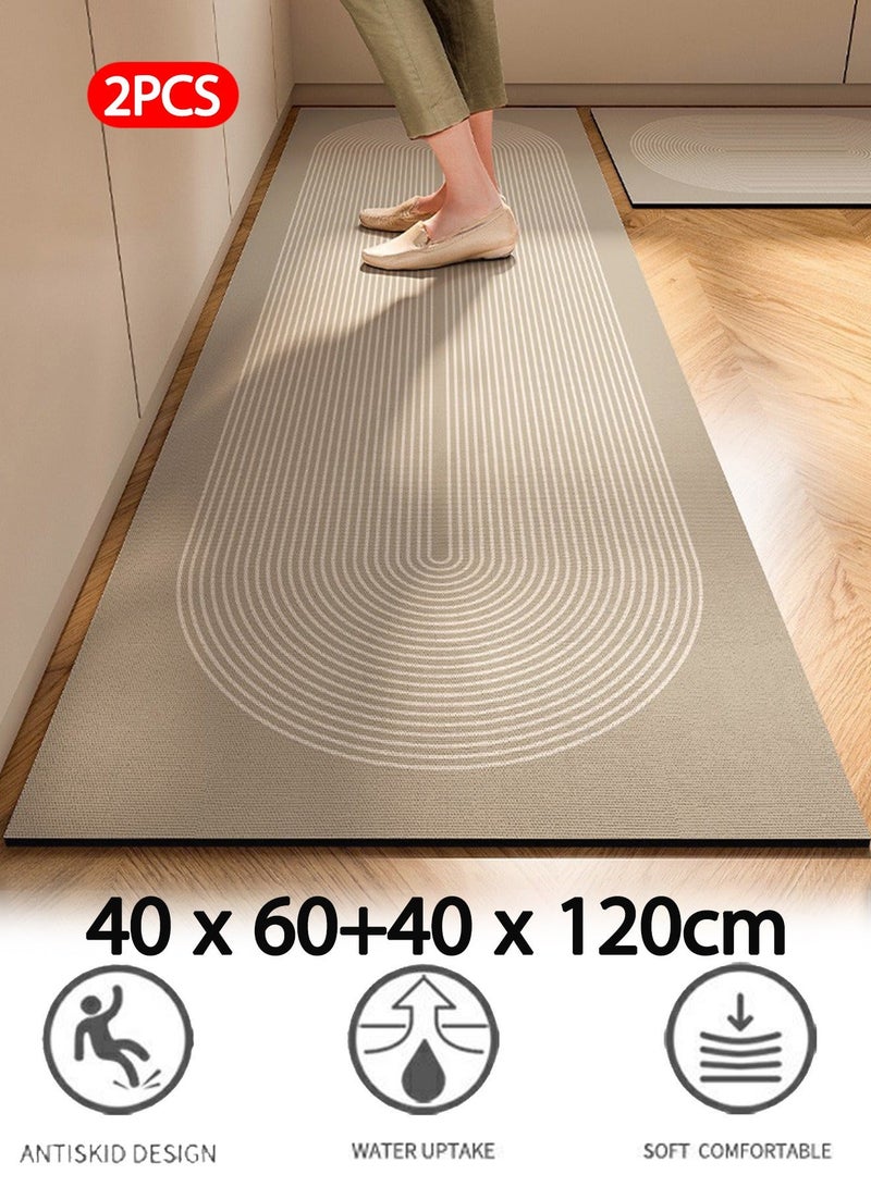 SHAOZHEN Kitchen Rugs Set 2 Pieces,40x60 & 40x120cm Non-Slip Cushioned Mats, Quick Dry, Soft & Cuttable, Easy Clean Floor Runner for Kitchen, Bathroom, Laundry, Elderly & Home Cooks - Image 1