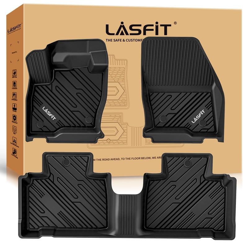 حصائر أرضية LASFIT لسيارة فورد إيدج 2015-2024 SESELSEL PlusSportSTSTLineTitanium ملائمة مخصصة بطبقة TPE 3 قطع سوداء لحماية جميع الأحوال الجوية الصف الأول والثاني
