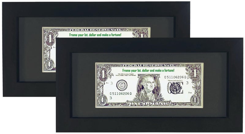 Gold Home 2 Pack Black First Dollar Bill Frame with Black Mat or 4x9 Business License Frame without Mat  Real Glass  Easel Stand and Wall Hanger Included - Image 1