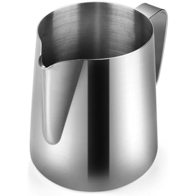 فليكسزيون إبريق رغوة الحليب المصنوع من الفولاذ المقاوم للصدأ، غلاية الحليب، كوب، إبريق كريمة، ملحقات مناسبة لآلات صنع قهوة الإسبريسو والكابتشينو وفن لاتيه 12 أونصة 350 مل - Image 2