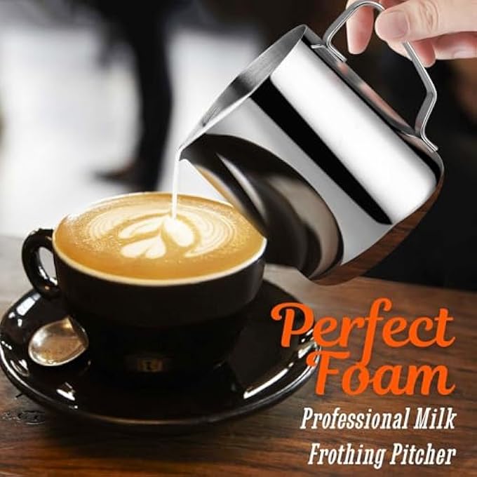 فليكسزيون إبريق رغوة الحليب المصنوع من الفولاذ المقاوم للصدأ، غلاية الحليب، كوب، إبريق كريمة، ملحقات مناسبة لآلات صنع قهوة الإسبريسو والكابتشينو وفن لاتيه 12 أونصة 350 مل - Image 4