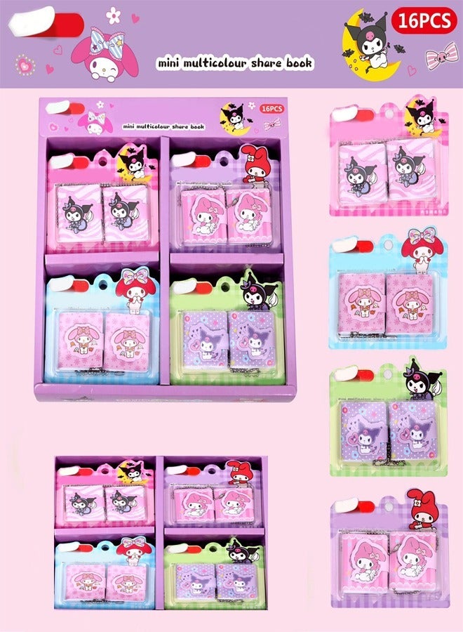 fashionhome 16 Pieces Beautiful DIY Multicolor Cartoon Theme Mini Book Pocket Notebook Set Box for Kids Birthday Gift for Children - Image 1