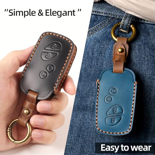 OFFCURVE غطاء مفتاح جلد OFFCURVE يناسب غطاء مفتاح سيارة لكزس متوافق مع لكزس ES350 GS300 GS430 GS450h GS460 F IS250 IS350 LS460 LX570 RX350 حامل مفتاح ذكي ملحقات السيارة، أسود - Image 3