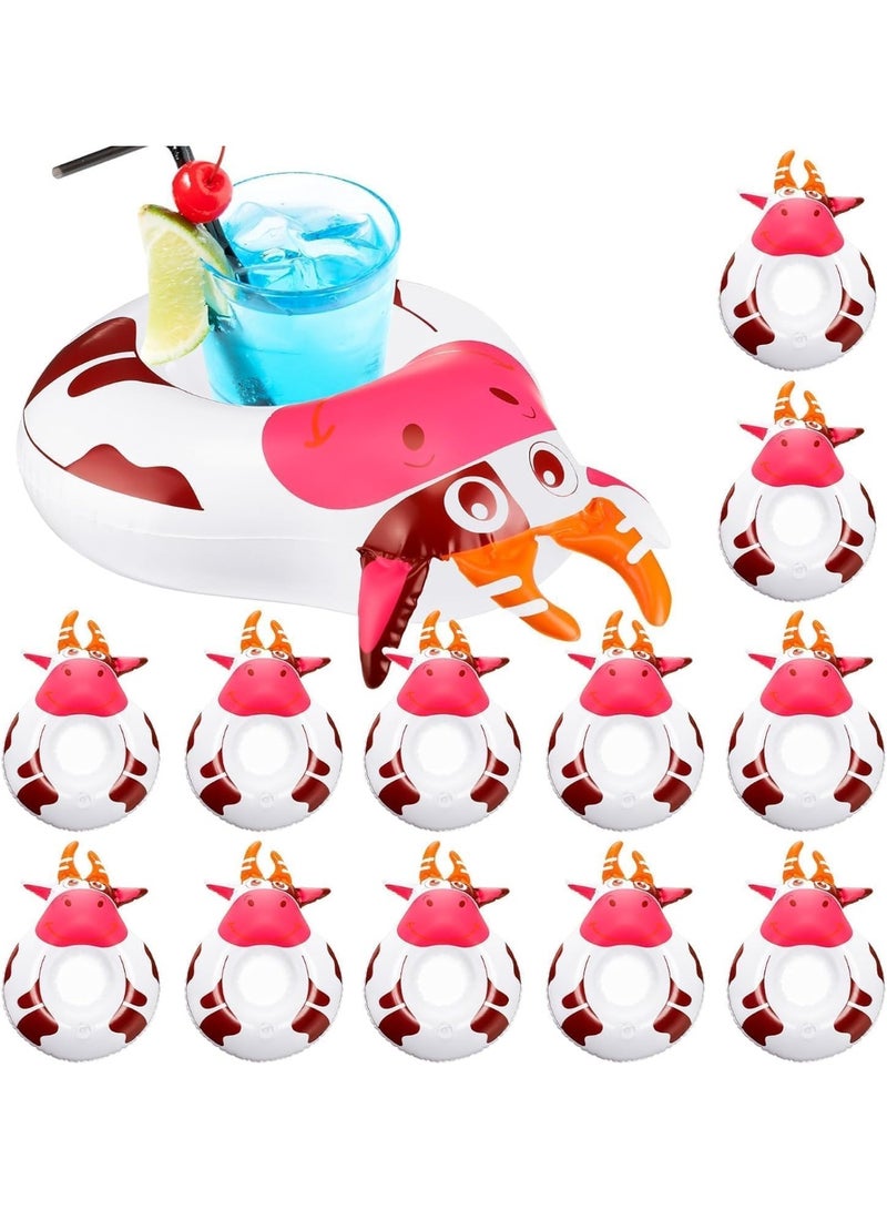 12 Pieces Drink Floats, Inflatable Drink Floats, Reusable Cute Drink Holder Set, Inflatable Float Cup Coasters, for Pool Party Hot Tubs Lakes Oceans, for Boys Girls Adults Summer Pool (Cow) - Image 1