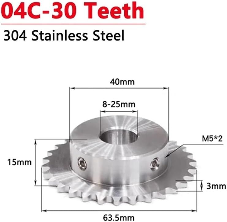 Pinion Gear Set,Motor Gear Teeth, 1pc 30 Teeth 04C 304 Stainless Steel Industrial Drive Sprocket Wheel Chain Gear 30T(25mm(Keyway 8x3.3mm)) - Image 2