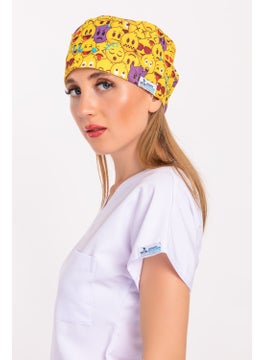 Nur Medikal Giyim Nur Medical Clothing Yellow Emojis Patterned Doctor Nurse Veterinary Cook Hospital Surgical Cap B158  - Image 1