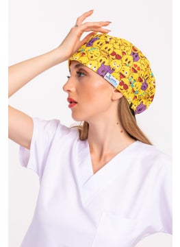 Nur Medikal Giyim Nur Medical Clothing Yellow Emojis Patterned Doctor Nurse Veterinary Cook Hospital Surgical Cap B158  - Image 3