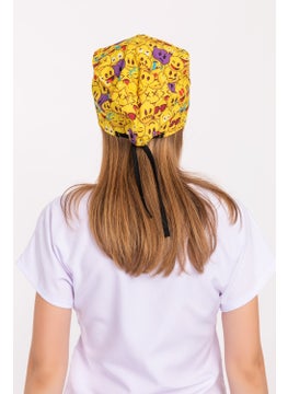 Nur Medikal Giyim Nur Medical Clothing Yellow Emojis Patterned Doctor Nurse Veterinary Cook Hospital Surgical Cap B158  - Image 4