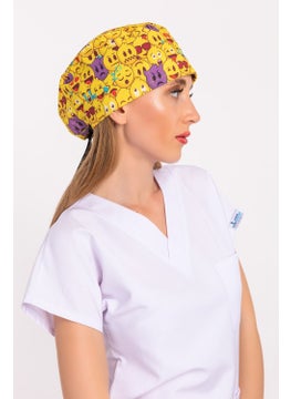 Nur Medikal Giyim Nur Medical Clothing Yellow Emojis Patterned Doctor Nurse Veterinary Cook Hospital Surgical Cap B158  - Image 5