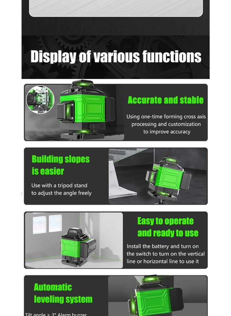 12-Line Green Laser Level – Self-Leveling Cross Line Laser with Remote & App Control, LCD Display, 360° Rotating Base, Tilt Mode, Adjustable Brightness, Waterproof & Dustproof – Single Battery Version - Image 3