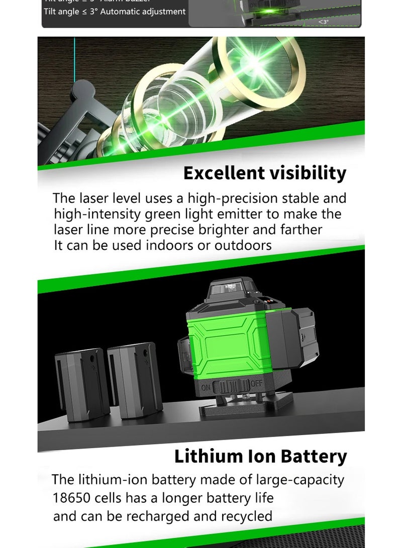 12-Line Green Laser Level – Self-Leveling Cross Line Laser with Remote & App Control, LCD Display, 360° Rotating Base, Tilt Mode, Adjustable Brightness, Waterproof & Dustproof – Single Battery Version - Image 4
