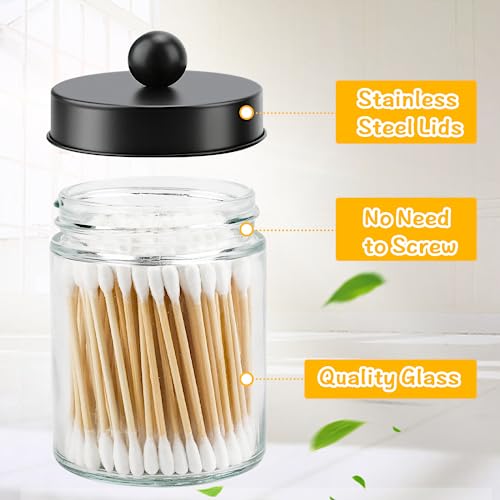 Goramio 4 Pack Glass Apothecary Jars with Lids for Bathroom, Cute Qtip Holder, Black Bathroom Accessories Set, Small Bathroom Canisters with Lids for Q-Tips, Cotton Swabs, Black Bathhouses Decor - Image 5