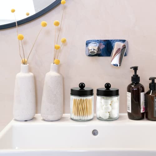 Goramio 4 Pack Glass Apothecary Jars with Lids for Bathroom, Cute Qtip Holder, Black Bathroom Accessories Set, Small Bathroom Canisters with Lids for Q-Tips, Cotton Swabs, Black Bathhouses Decor - Image 2