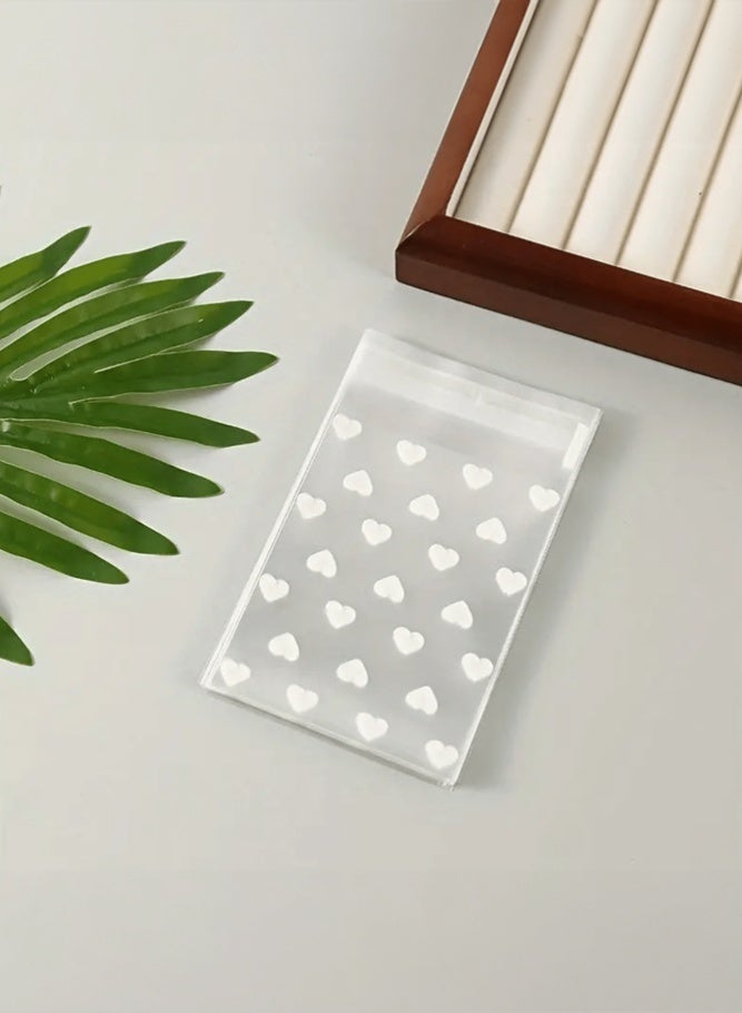 ميدي ١٠٠ كيس سيلوفان قابل لإعادة الإغلاق للبسكويت والوجبات الخفيفة، أكياس بلاستيكية لخبز البسكويت والحلوى (١٠×٨ سم)، أكياس OPP ذاتية اللصق مزينة بقلوب وردية وبيضاء، أكياس إغلاق آمنة غذائياً، أكياس تغليف هدايا حفلات لطيفة للبنات - Image 5