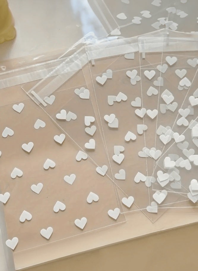 MAIDI 100pcs Resealable Cookie Snack Cellophane Bags, Plastic Bags for Baking Cookies and Candies (10x8 cm)Pink & White Heart Frosted OPP Self-Adhesive Bags, Food-Grade Sealing Bags ,Cute Girly Party Favor Packaging Pouches - Image 5