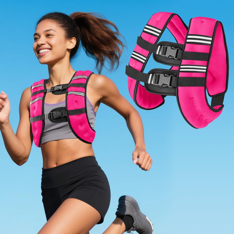 Zikopomi 12LB Pink Weighted Vest with Two Adjustment Straps for Men Women, Weight Vest with Reflective Stripes for Workout, Strength Training, Running, Fitness, Muscle Building, Weight Loss - Image 1