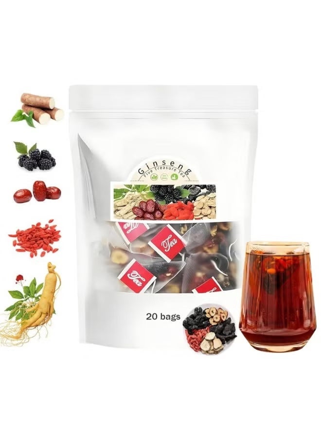 Wins Town Ginseng Five Treasure Tea，Natural Raw Materials Such as Red Dates, Wolfberries, Mulberries, Astragalus, Ginseng, etc.5g*20 - Image 1