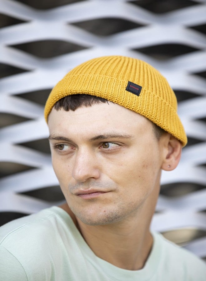 DASMINI Fisherman Beanie,Skull Cap Mens Cotton Beanie Winter hat Small Short Warm Gift (Mustard, Size M) - Image 2