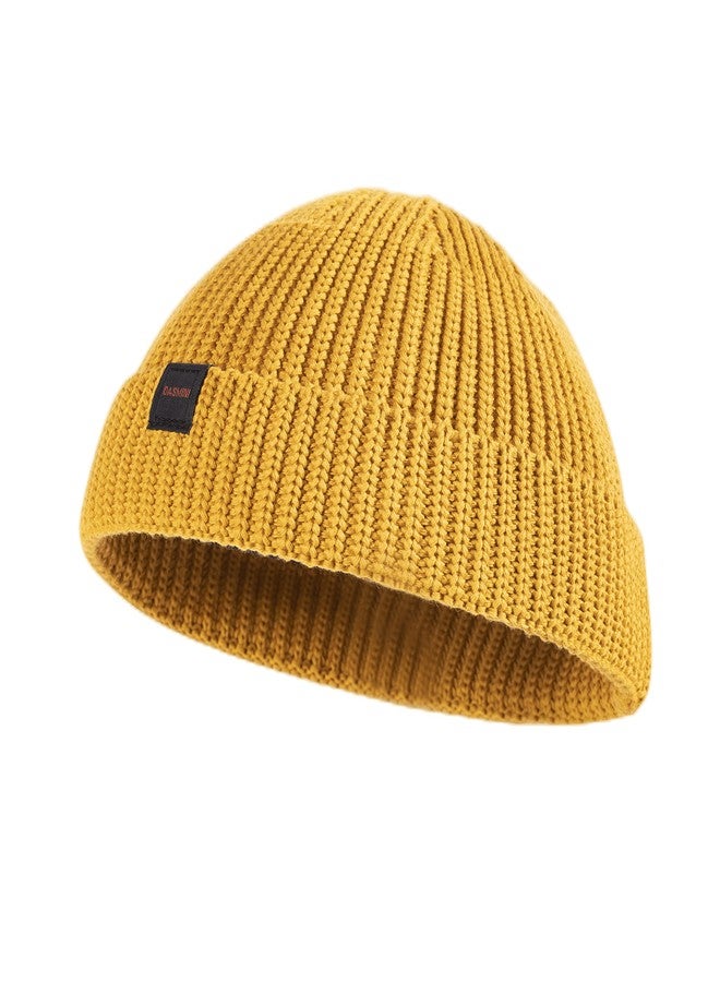 DASMINI Fisherman Beanie,Skull Cap Mens Cotton Beanie Winter hat Small Short Warm Gift (Mustard, Size M) - Image 1