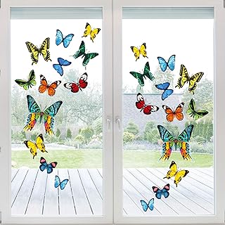Whaline 24Pcs Colorful Butterfly Window Clings Double-Sided Anti-Collision Window Decals to Prevent Bird Strikes on - Image 1