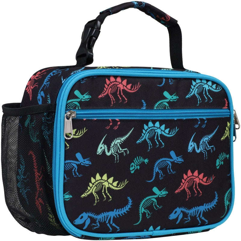 Bagseri Kids Lunch Bag Boys  Insulated Lunch Box for Kids Reusable LeakProof Boys Lunch Bag with Water Bottle Holder Toddler Lunch Box for Daycare and School Black Dinosaur Fossil