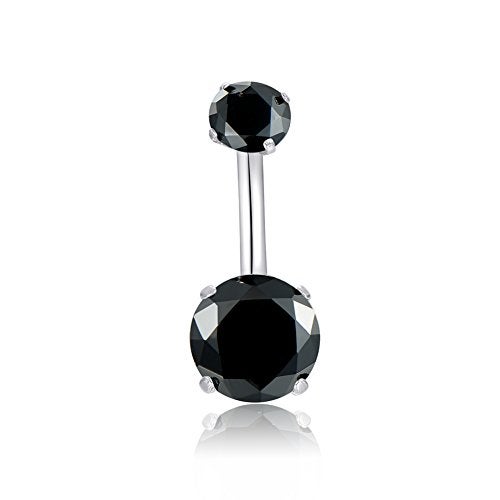 HQLA 14G Belly Button Rings Surgical Stainless Steel Round Cubic Zirconia Navel Barbell Stud Body Piercing (Black) - Image 1