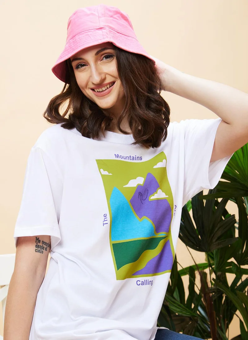 globus Globus Women Typography Printed Pure Cotton Oversized T-Shirt