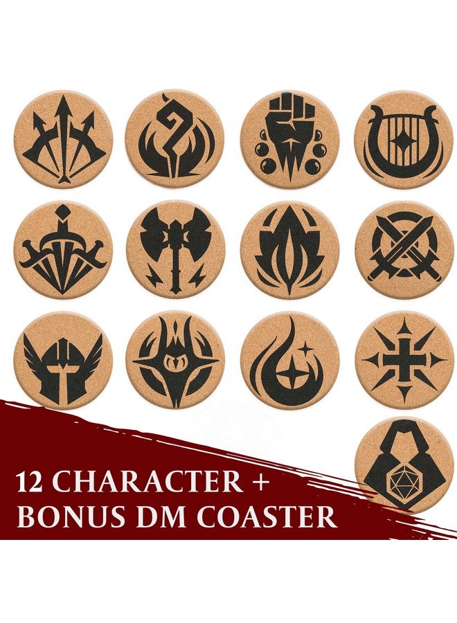 lynx HQ Cork DND Coasters - Set of 12 Class +1 DM Icon Coasters - Great Nerdy Gift for D&D Players, Gamers, DM, Men or Women- Dungeons & Dragons Accessories for Home Decor, Mugs, Drinks, Table Decoration - Image 2