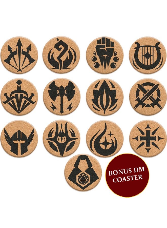 lynx HQ Cork DND Coasters - Set of 12 Class +1 DM Icon Coasters - Great Nerdy Gift for D&D Players, Gamers, DM, Men or Women- Dungeons & Dragons Accessories for Home Decor, Mugs, Drinks, Table Decoration - Image 1