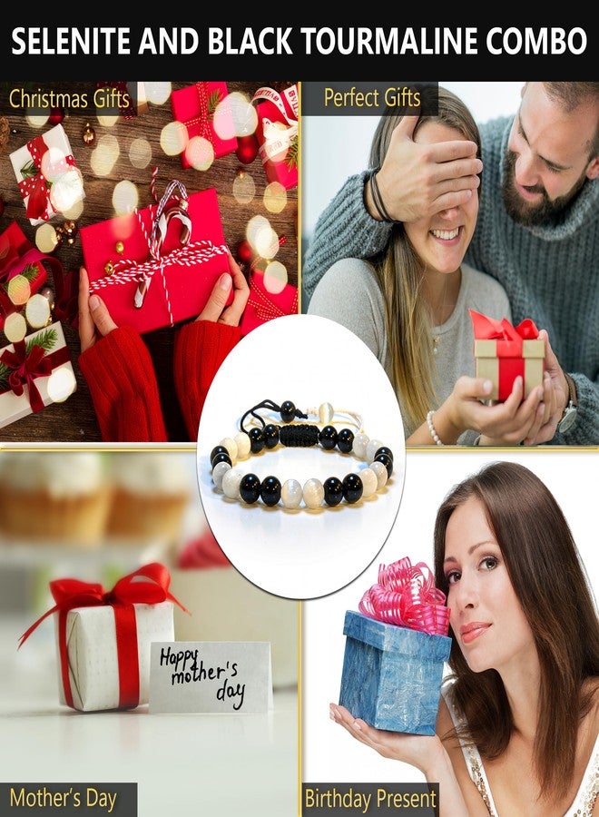 ANAYA AGATE Black Tourmaline Selenite Bracelet for Women & Men Protection Healing Crystal Bracelet 8mm Gemstone Beaded Adjustable Bracelets Pulseras Para Hombres Mujer Stocking Stuffers - Image 5